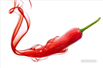 Photorealism Still Life Painting - red hot chili pepper with smoke